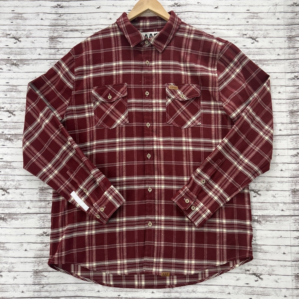All American Roughneck AAR HWMF Mens Plaid Custom Flannel Shirt XL Red Maroon